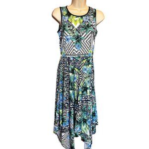 Eci New York XS Dress Tropical Floral Geometric Asymmetrical Hem Boho NWT